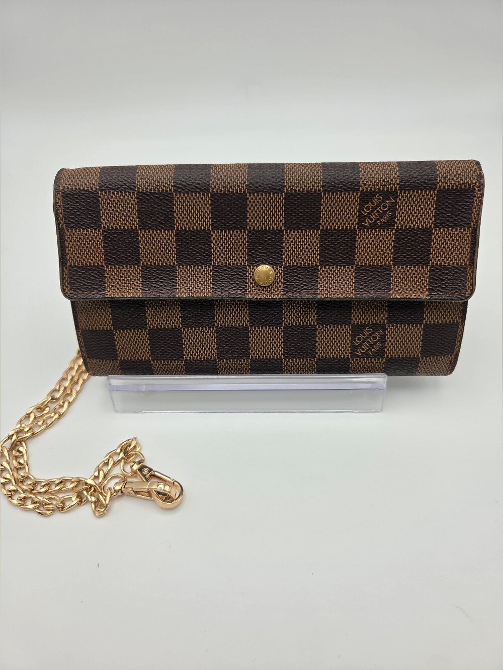 Authentic Louis Vuitton Preloved Brown Damier Sarah Wallet On Chain W COA